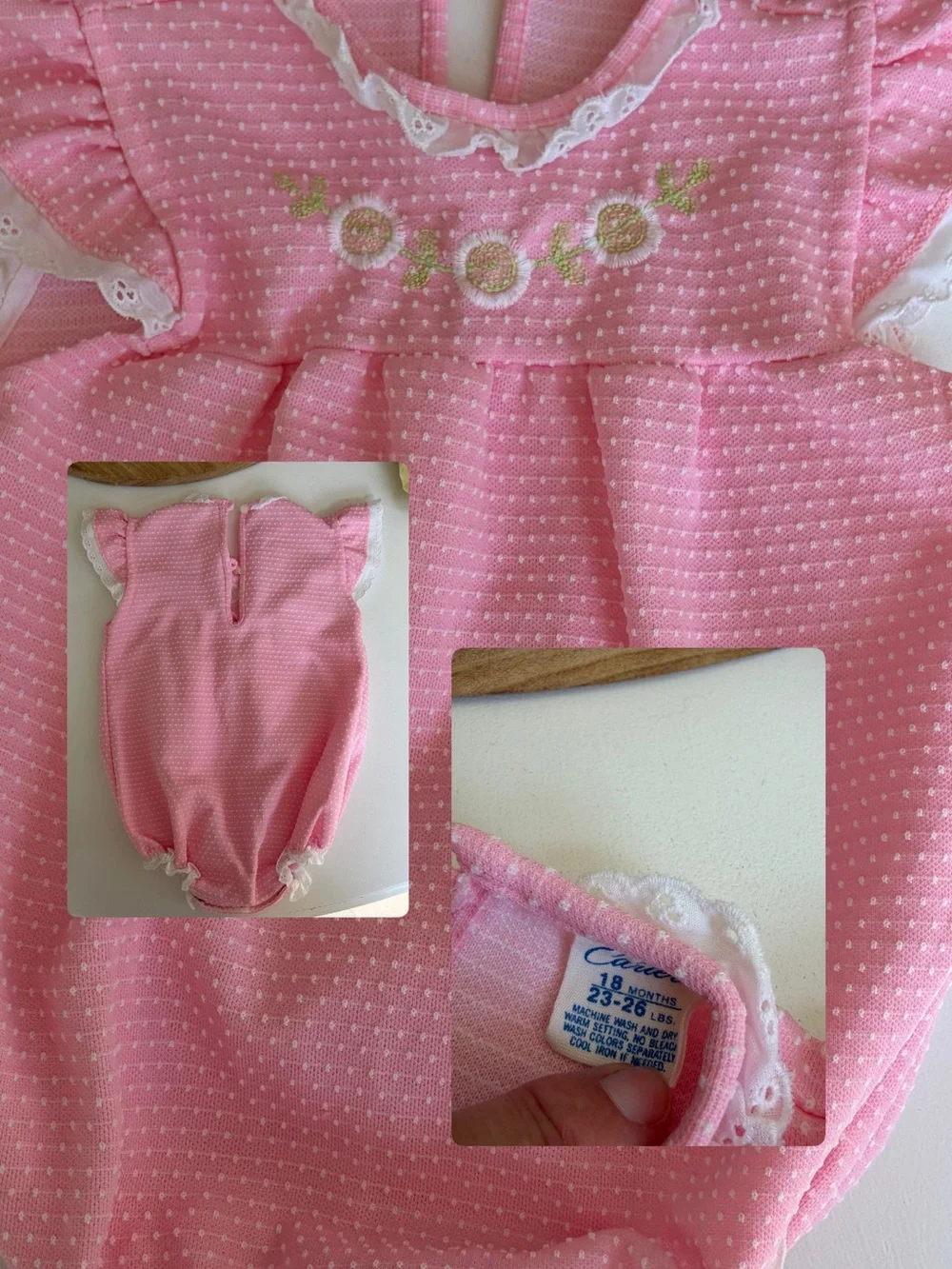 Vintage Pink Floral Embroidered Baby girl  bubble Romper 18m